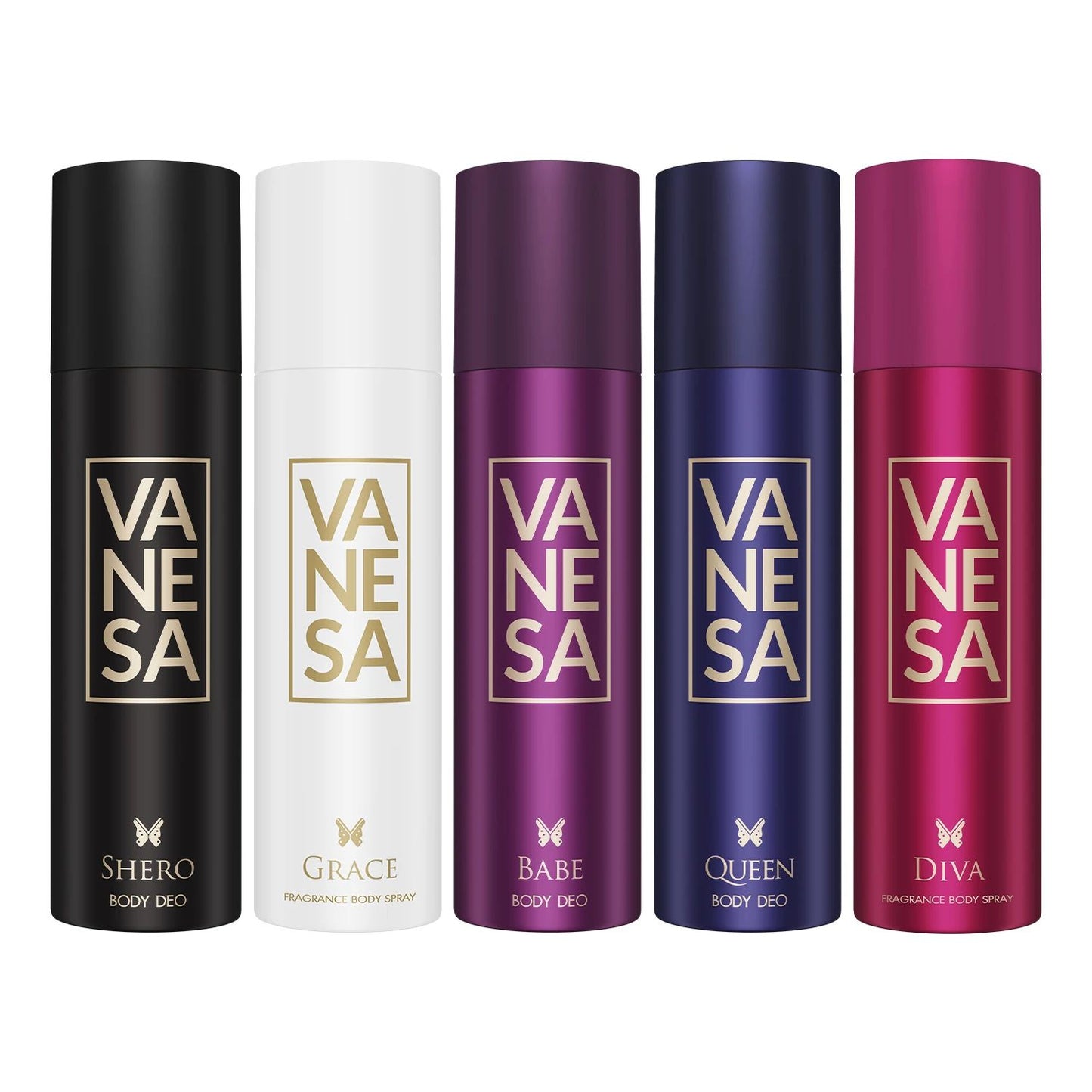 Vanesa Pack of 5 Deos (Shero + Grace + Babe + Queen + Diva) - 150ml Each