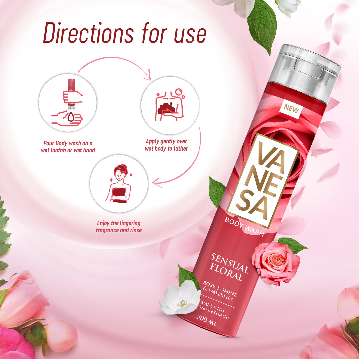 Vanesa Pack of 2 Sensual Floral Body Wash - 200 ml Each