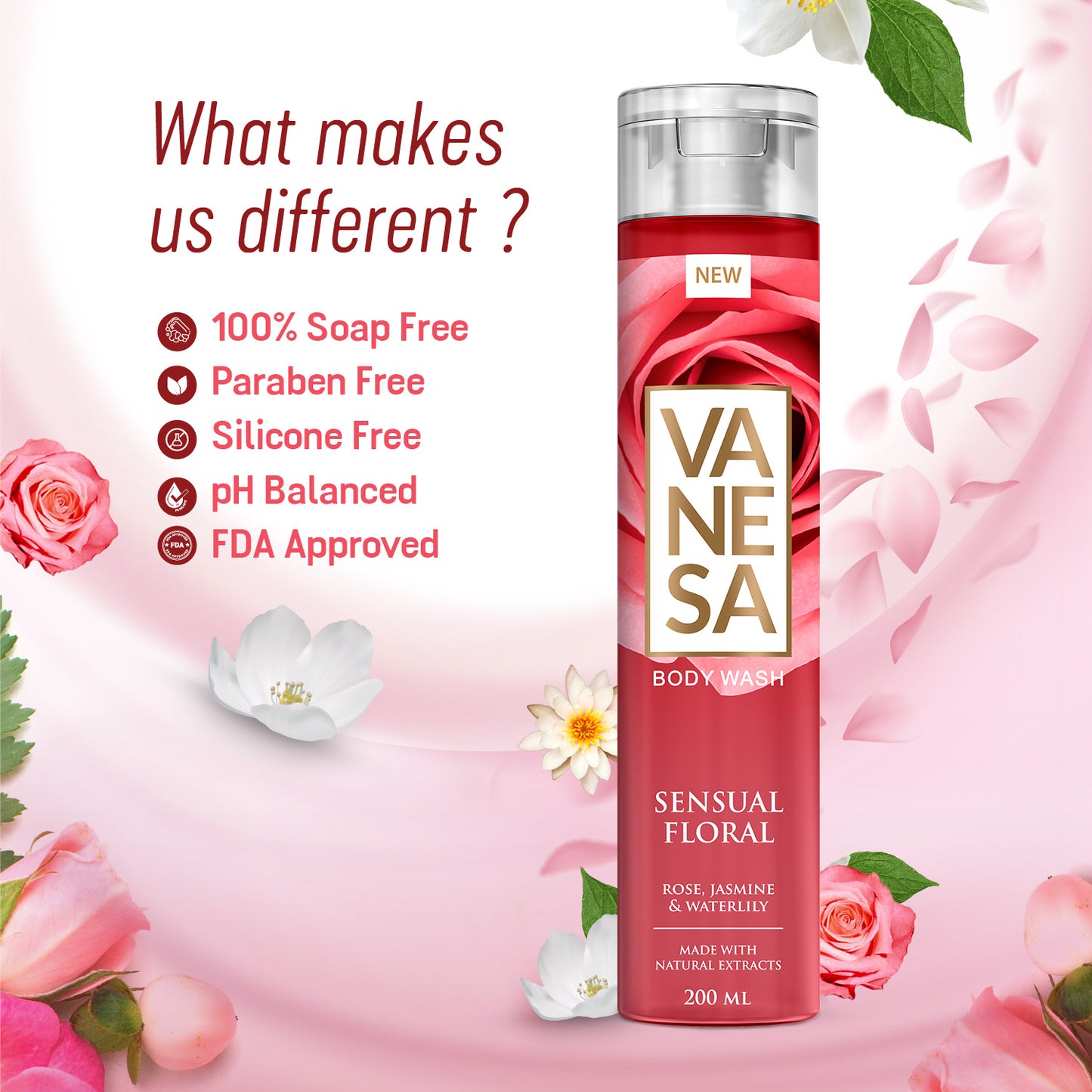 Vanesa Pack of 2 Sensual Floral Body Wash - 200 ml Each