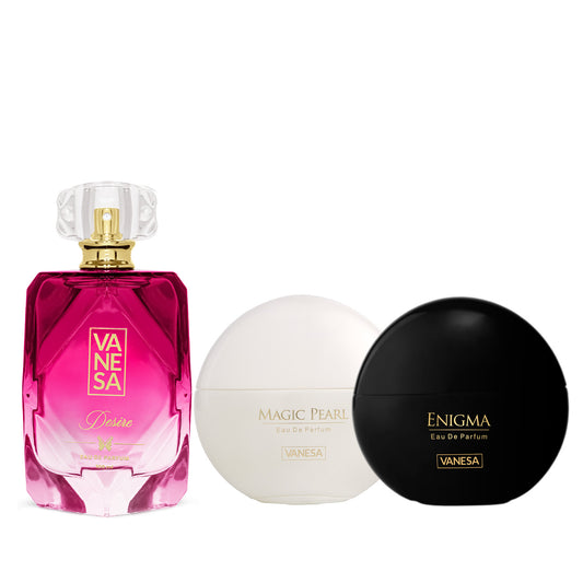 Vanesa Pack of 3 Perfumes (Desire 100ml + Magic Pearl 50 + Enigma 50ml)