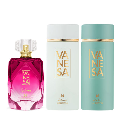 Vanesa Pack of 3 Perfumes (Desire 100ml + Grace 60ml + Caper 60ml)