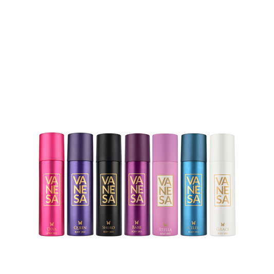 Vanesa Pack of 7 Deodorants (Diva, Queen, Shero, Babe, Stella, Celeb & Grace) - 150ml Each