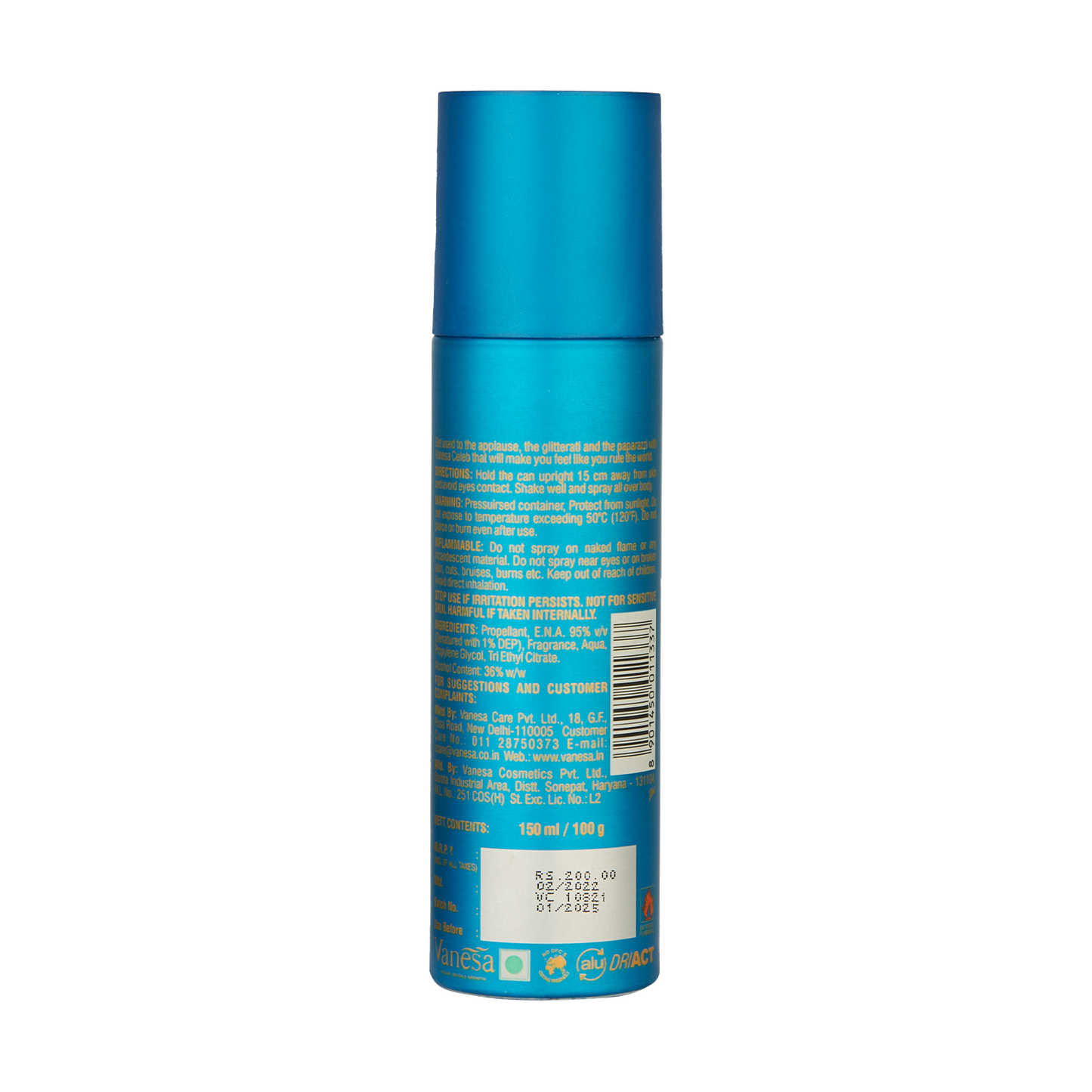Vanesa Pack of 4 Celeb Body Deodorant - 150ml Each