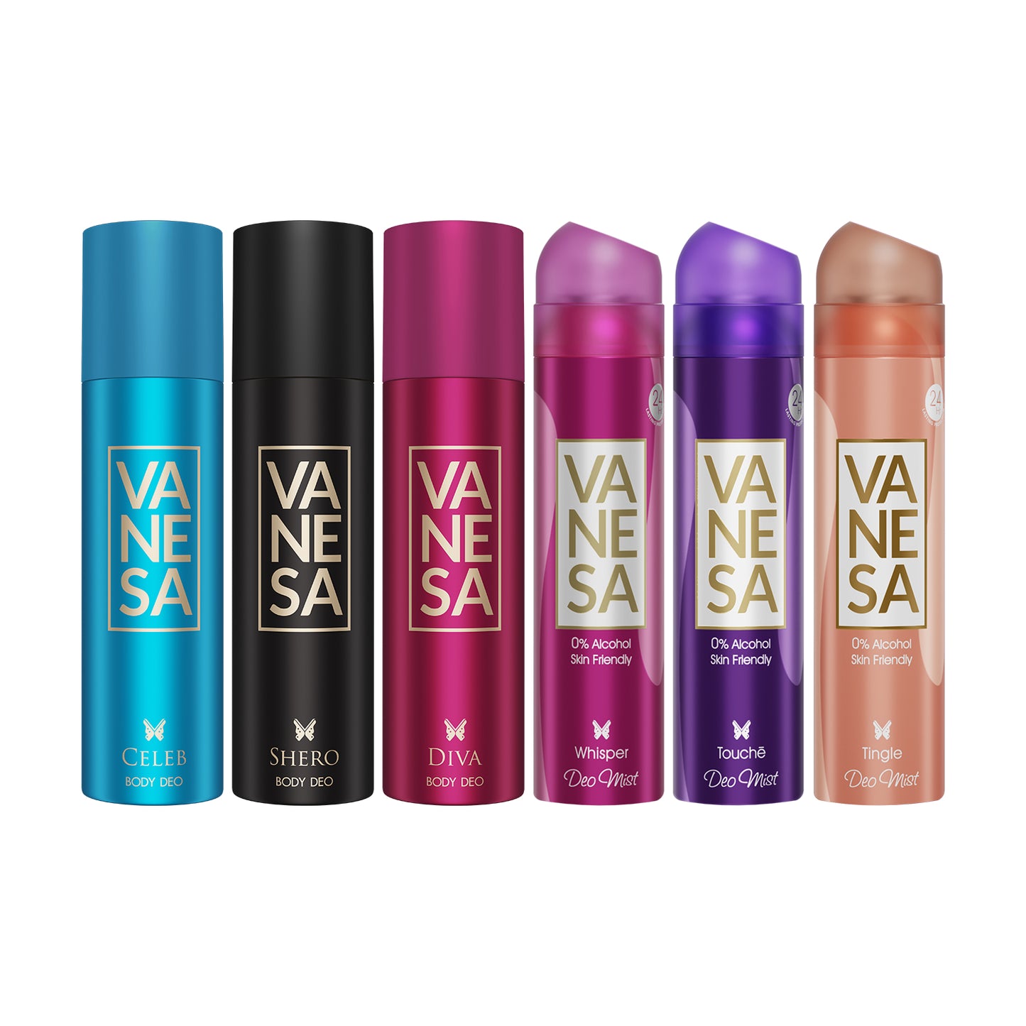 Pack of 6 Deodorant & Deodorant (Whisper+Touch+Tingle+Shero+Diva+Celeb) 150ml Each|Vanesa