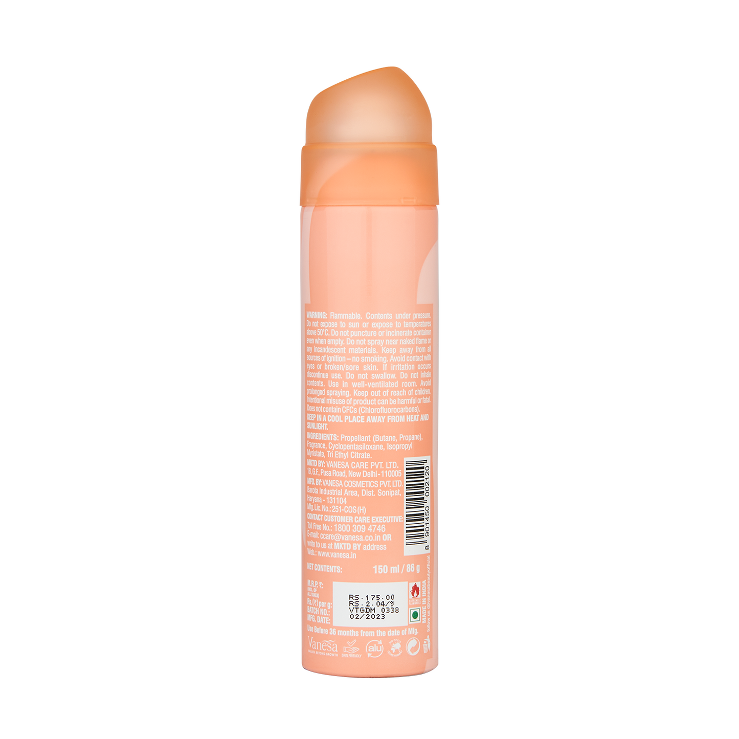 Vanesa Tingle Deo Mist, 0% Alcohol | Skin Friendly | 24 hours Lasting Protection | 150 ml | For Women