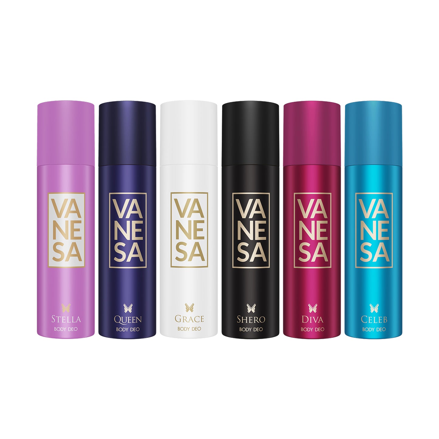 Vanesa Pack of 6 Deodorant (Queen, Shero, Diva, Stella, Celeb & Grace) - 150ml Each