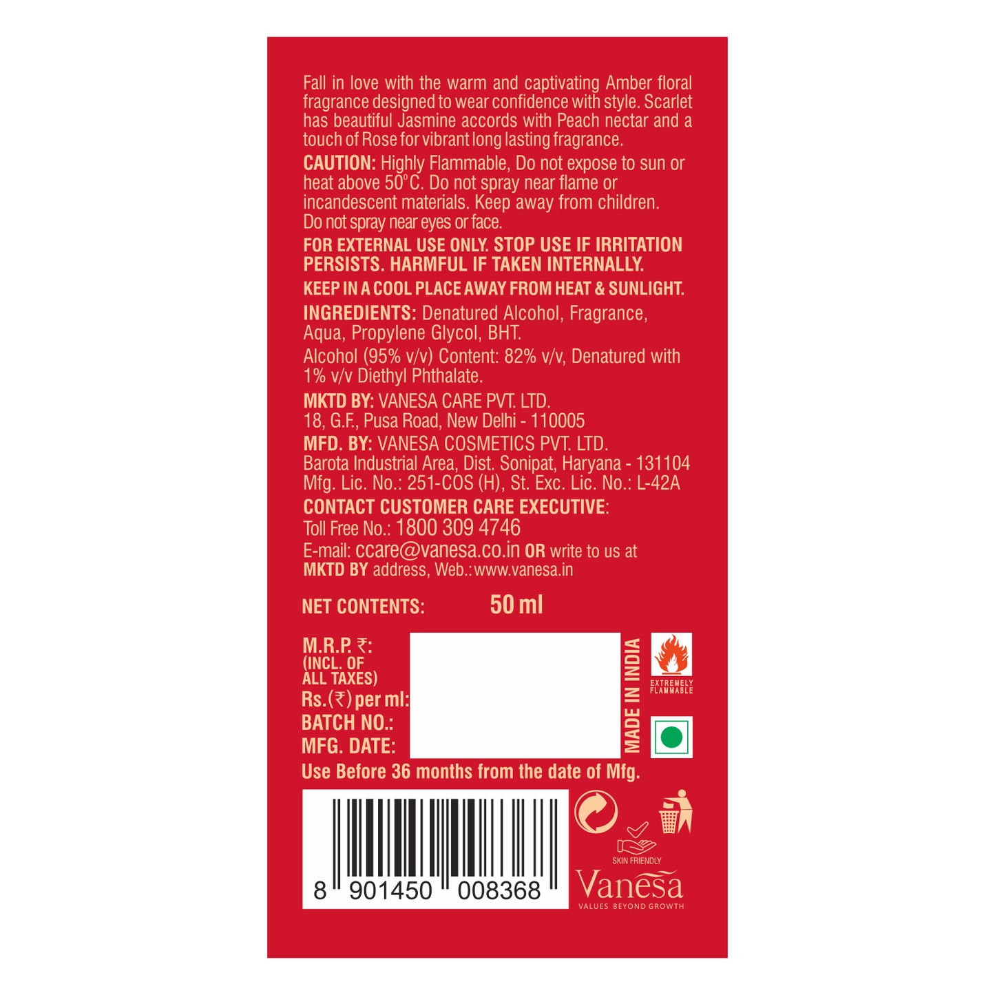 Vanesa Pack of 2 Scarlet Perfumes - 50ml Each