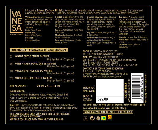 Vanesa Intense Perfume Gift Set - 4x20ml -SALE