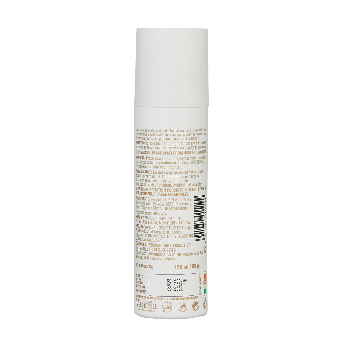 Vanesa Pack of 4 Grace Body Deodorant - 150ml Each