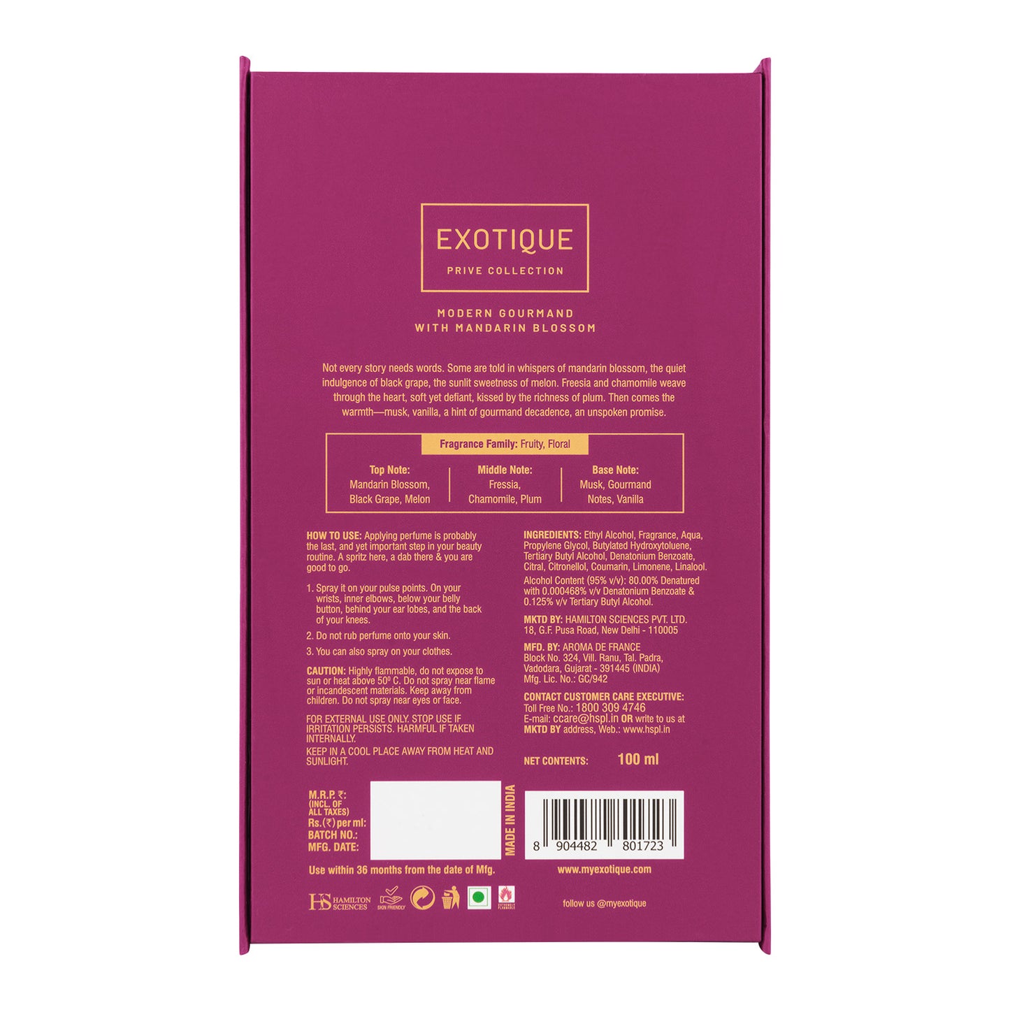 Exotique Prive Collection | Modern Gourmand With Mandarin Blossom Eau De Parfum | 100ml