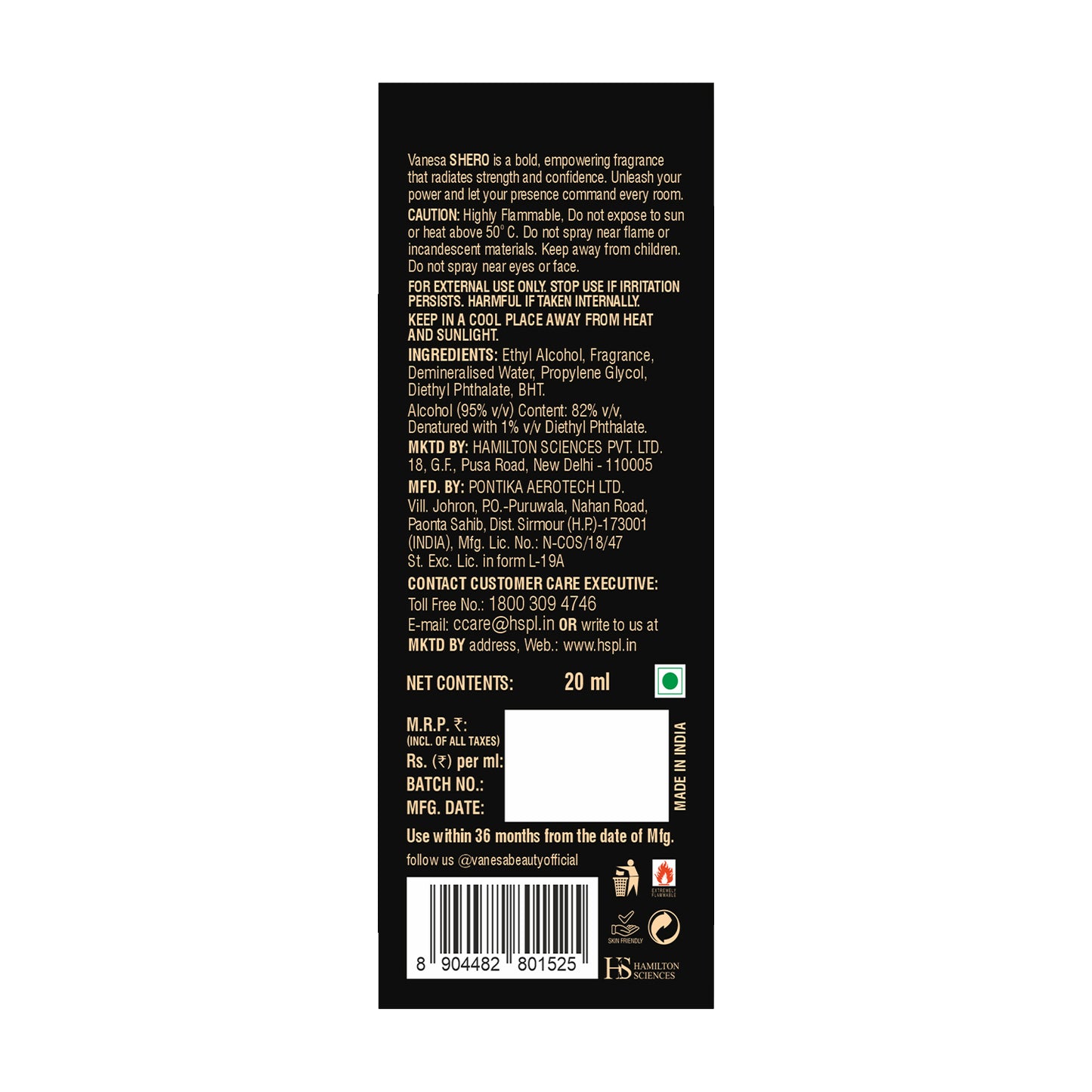 Vanesa Shero 20ml perfume Back Side