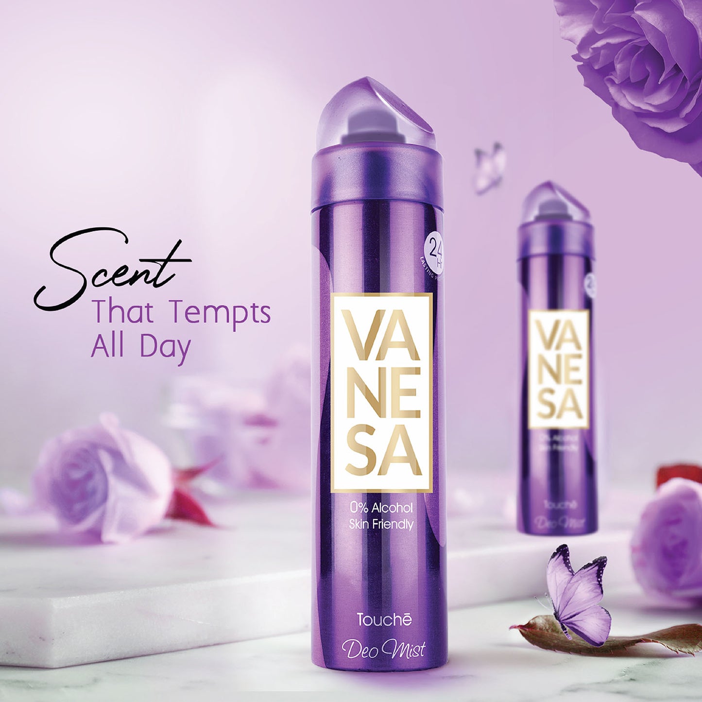 Vanesa Touche Deo Mist, 0% Alcohol | Skin Friendly | 24 hours Lasting Protection | 150 ml | For Women