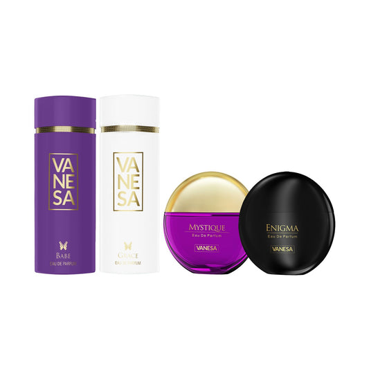 Vanesa Pack of 4 Perfumes (Babe + Grace) 60ml Each + (Enigma + Mystique) 50ml Each