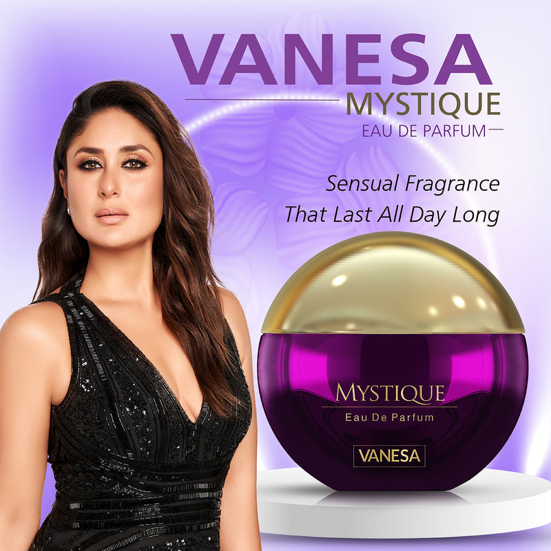 Vanesa Mystique Eau De Parfum,60 ml + Smokey Eye Kajal, Jet black 0.3 g | Perfume + Kajal Combo | For Women