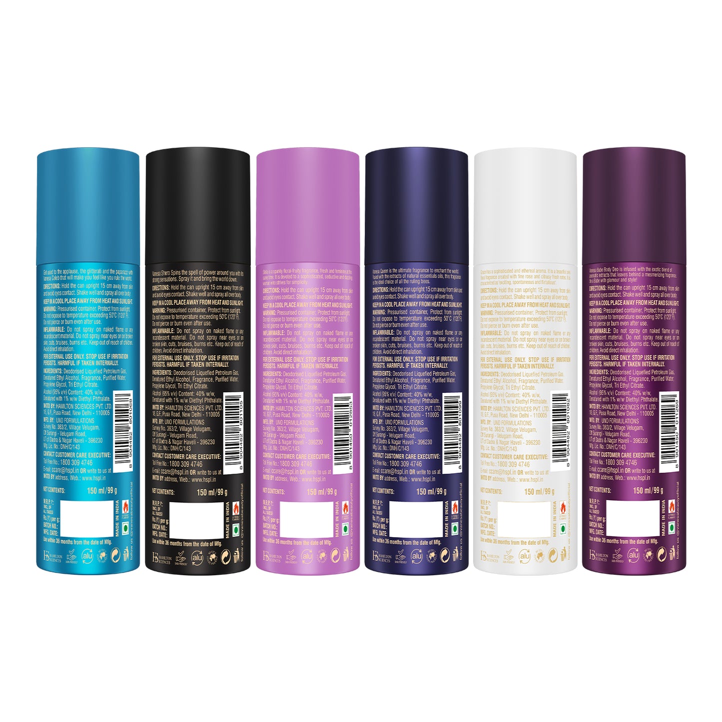 Vanesa Pack of 6  Deodorant (Queen, Shero, Babe, Stella, Celeb & Grace) - 150ml Each