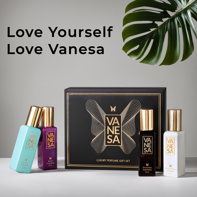 Vanesa Luxury Perfume Gift Set, Enigma, Magic pearl, Babe, Caper|For Women|20 ml x 4|Free Body Wash 200 ml