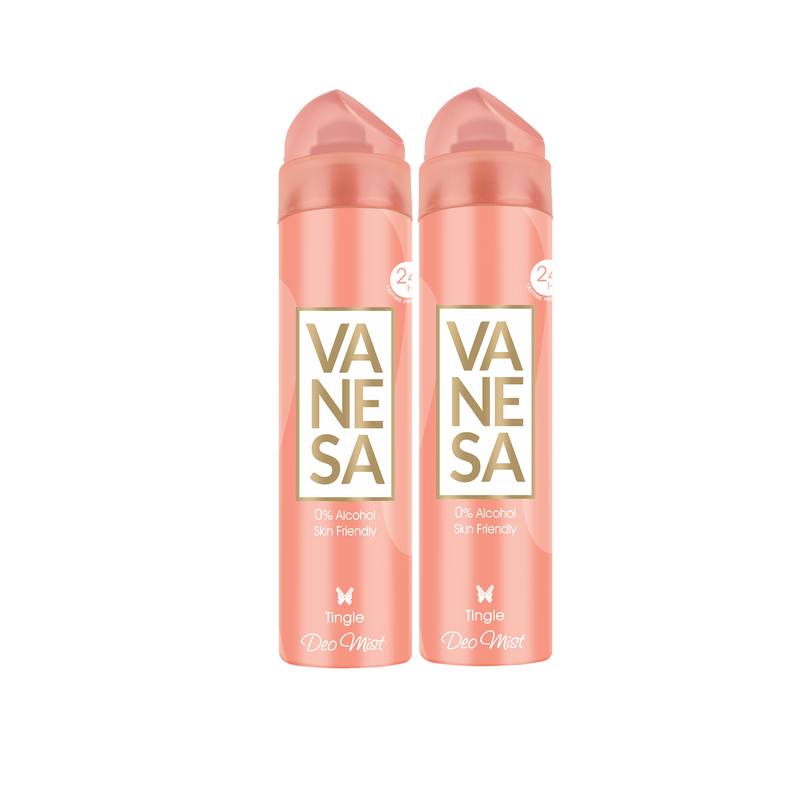Vanesa Tingle Deo Mist, 0% Alcohol | Skin Friendly | 24 hours Lasting Protection | 150 ml each | For Women | Pack of 2