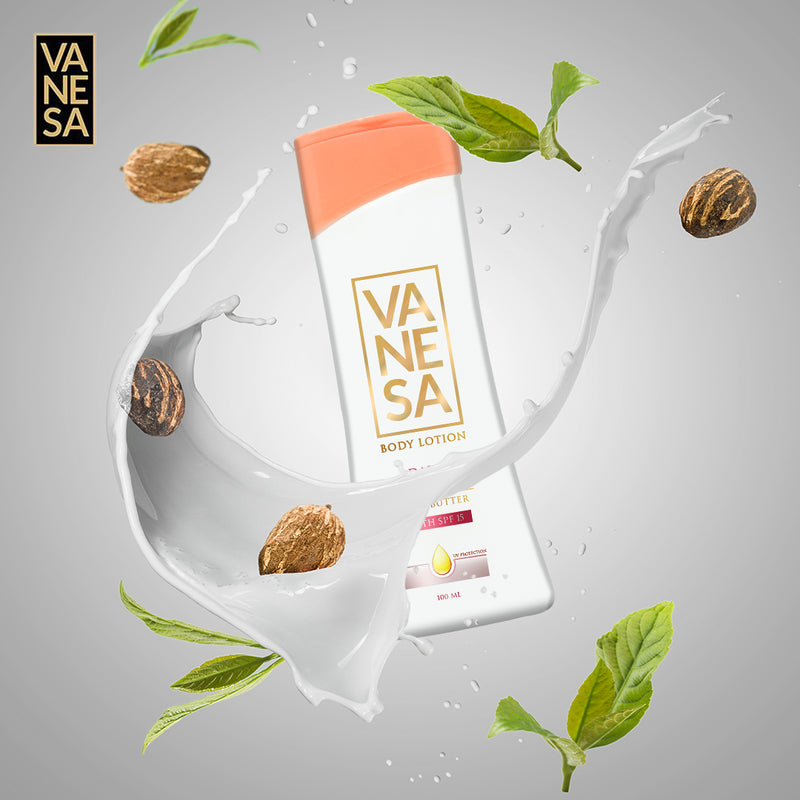 Vanesa Daily Radiance Body Lotion | Shea Butter with SPF | Sun Protection | For All Skin Types | Dermatologically Tested | 100 ml | Pack of 2