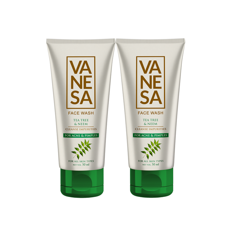Vanesa Face Wash, Tea Tree & Neem | Cleanse Impurities | For Acne & Pimple | All Skin types | 50 ml each | Pack of 2