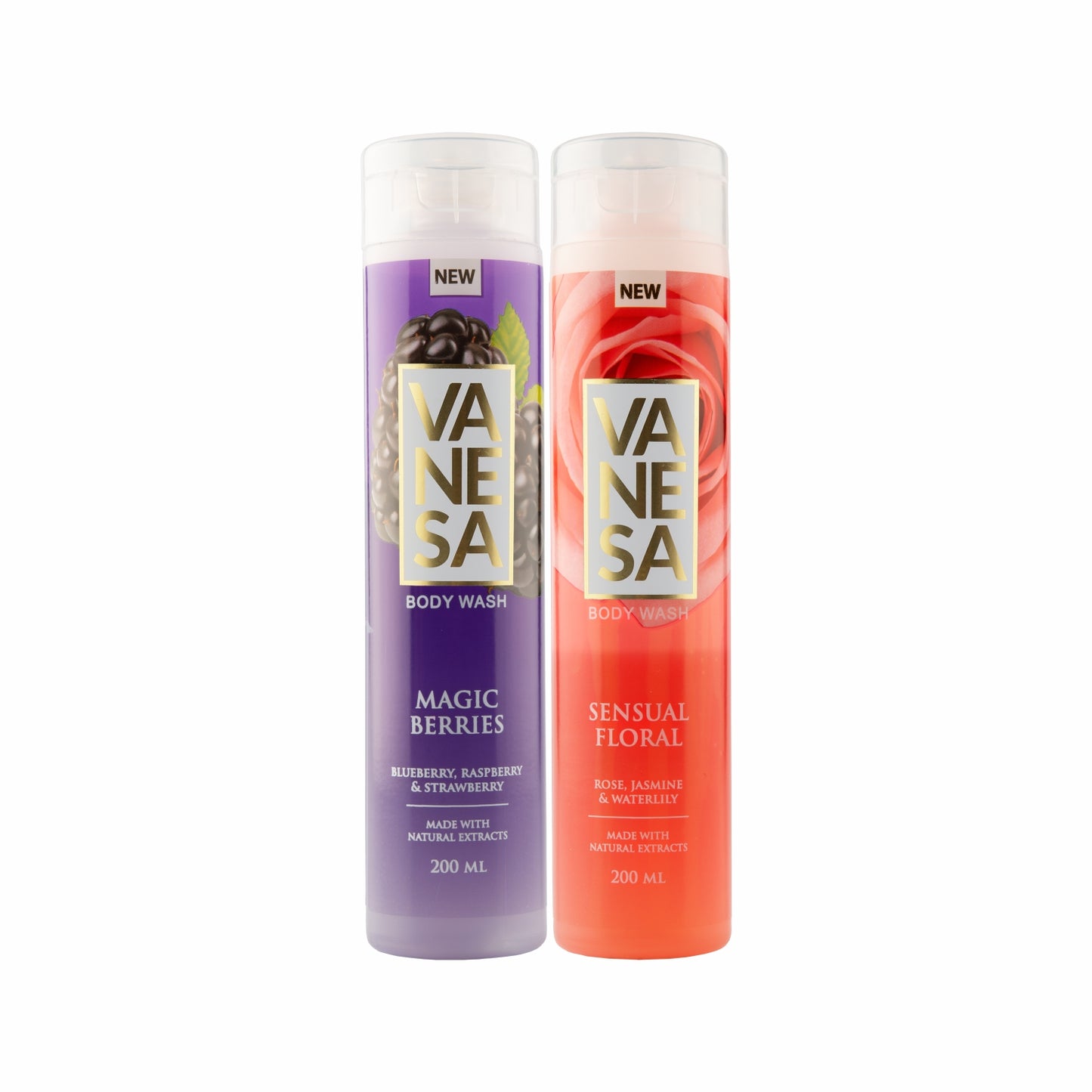 Vanesa Pack of 2 Body Washes (Magic Berries & Sensual Floral) - 200ml Each