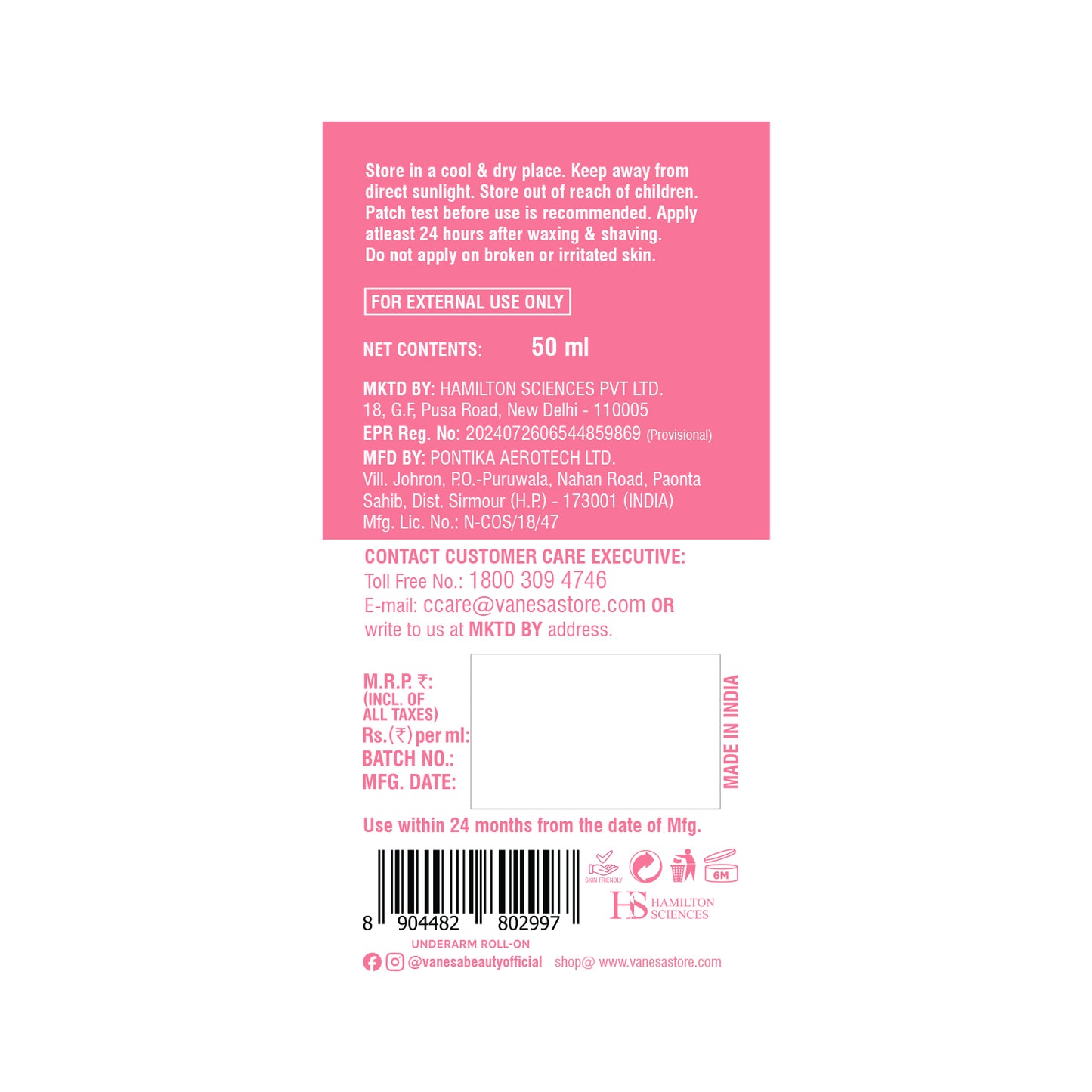 Vanesa Body Roll-On Pearl 50ml Back Image