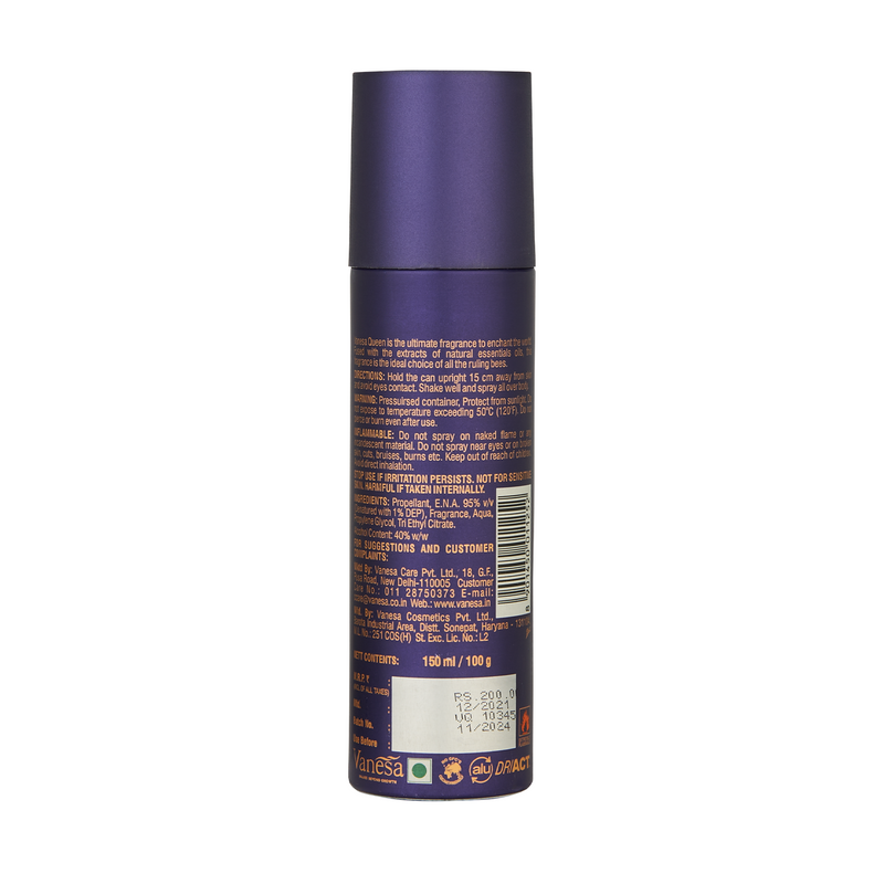 Vanesa Queen Body Deodorant |  Long Lasting Freshness | Skin Friendly | For Women | 150 ml each | Pack of 2