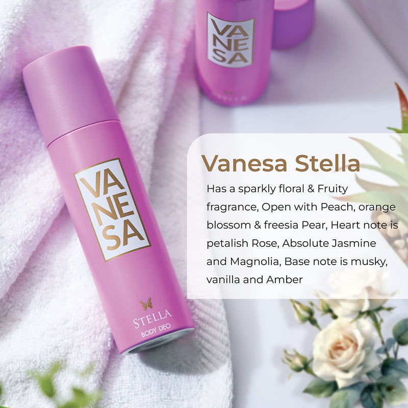 Vanesa Stella Body Deodorant |  Long Lasting Freshness | Skin Friendly | For Women | 150 ml | Pack of 2