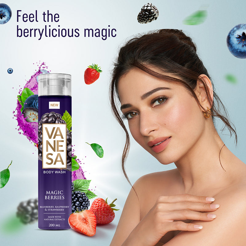 Vanesa Magic Berries & Fresh Fruity Body Wash | Made with Natural Extracts | With Glycerin | For Fresh Glowing Skin | For Women | 200 ml each | Pack of 2