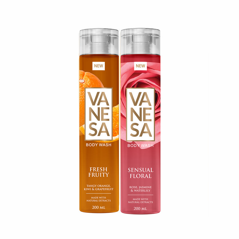 Vanesa Fresh Fruity Body Wash with Tangy Orange, Kiwi & Grapefruit | Made with Natural Extracts | With Glycerin | For Fresh Glowing Skin | For Women | 200 ml | Pack of 2