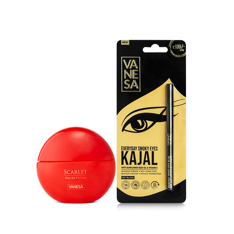 Vanesa Scarlet Eau De Parfum 50ml + Everyday Smokey Eye Kajal 0.3g | Pack of 2 | For Women