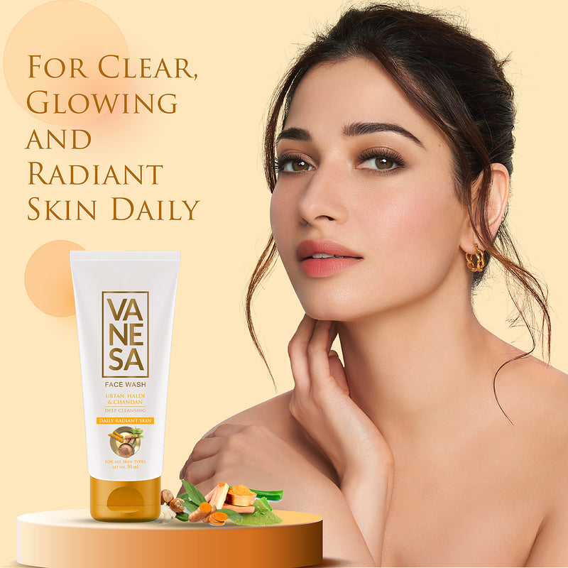 Vanesa Face Wash Ubtan, Haldi & Chandan | Deep Cleansing | For Daily Radiant Skin | All Skin Types | 50 ml each | Pack of 2