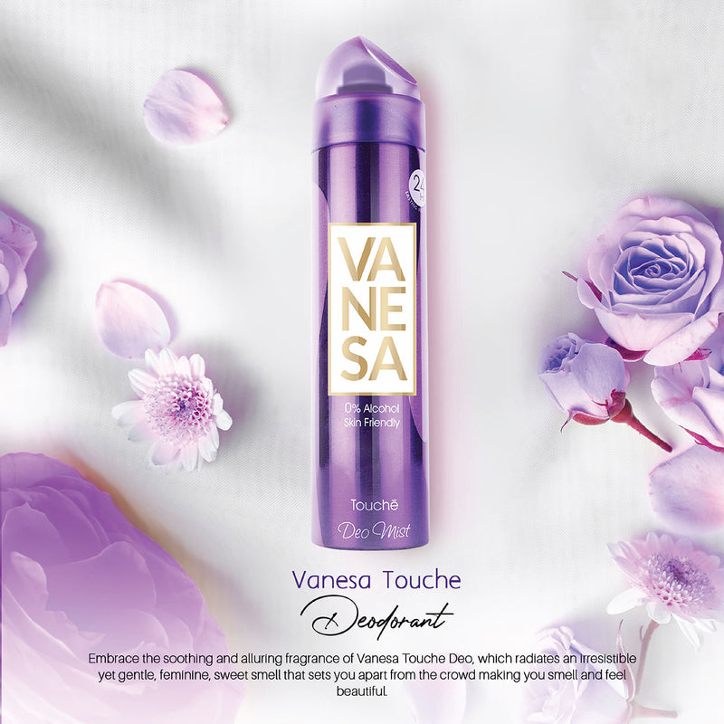 Vanesa Touche Deo Mist, 0% Alcohol | Skin Friendly | 24 hours Lasting Protection | 150 ml | For Women