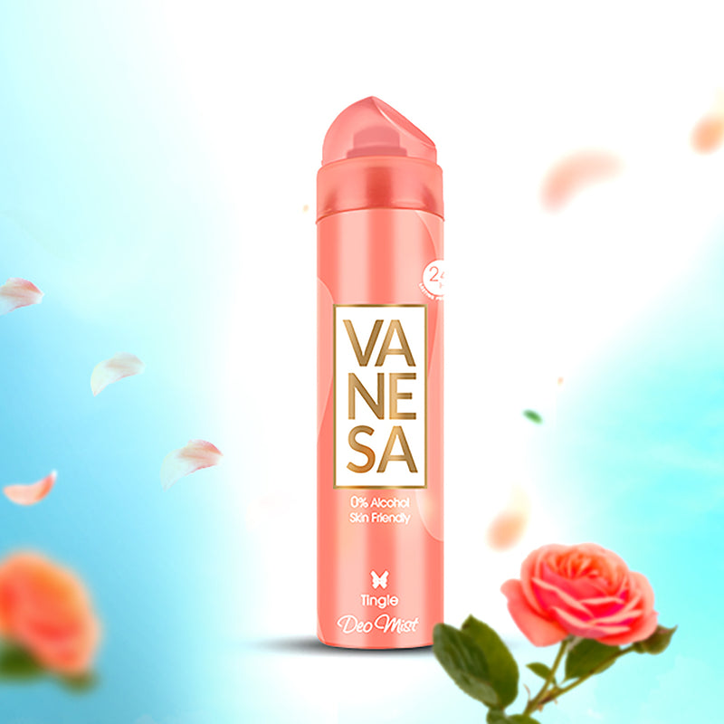 Vanesa Tingle Deo Mist, 0% Alcohol | Skin Friendly | 24 hours Lasting Protection | 150 ml | For Women