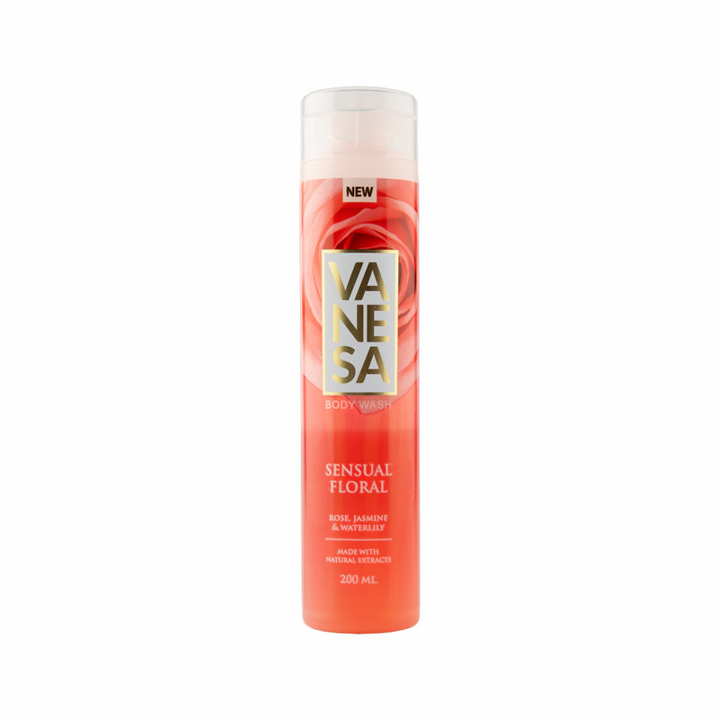 Vanesa Sensual Floral Body Wash with Rose, Jasmine & Waterlily| Made with Natural Extracts | With Glycerin | For Fresh Glowing Skin | For Women | 200 ml