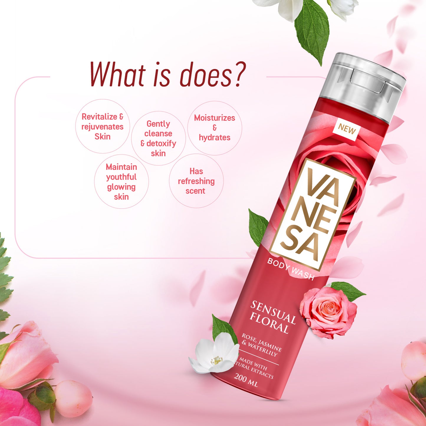Vanesa Pack of 4 Sensual Floral Body Wash - 200 ml Each